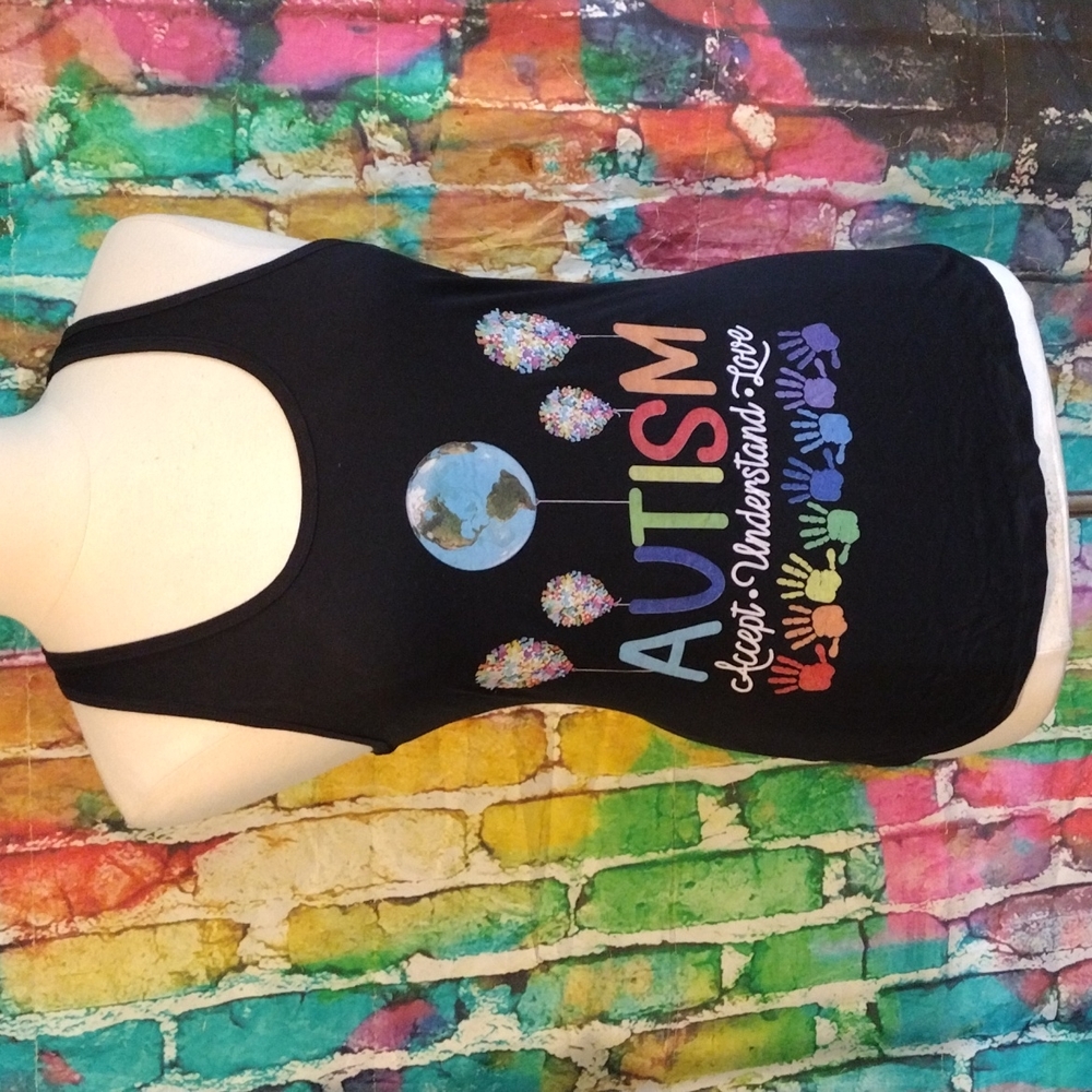 Next Level black Autism Accept Understand Love Razorback Tank Top BNWT